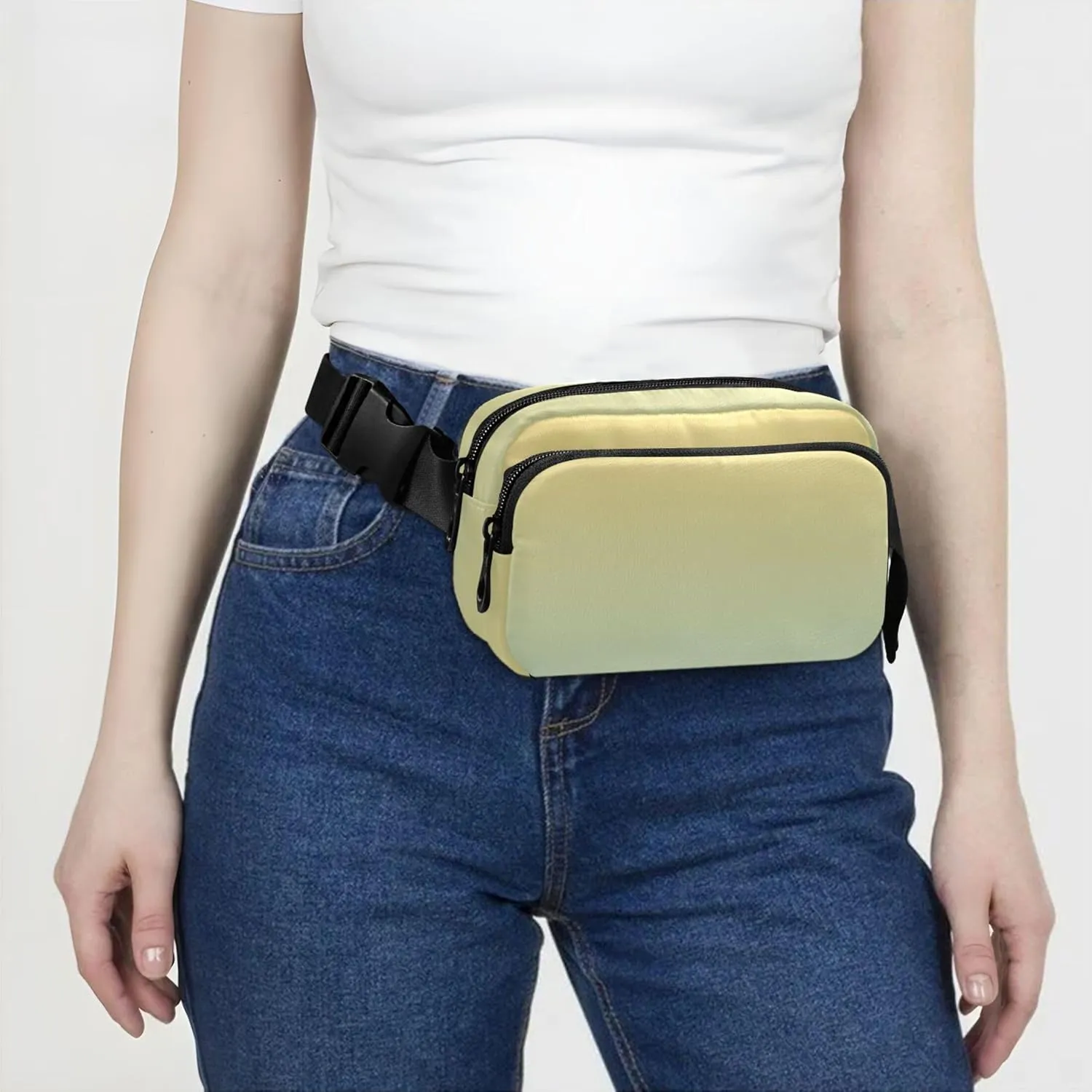 Yellow Horizon Blue Gradient Fanny Packs for Women Flower Hip Pack Belt Pouch Waterproof Waist Pouches for Men