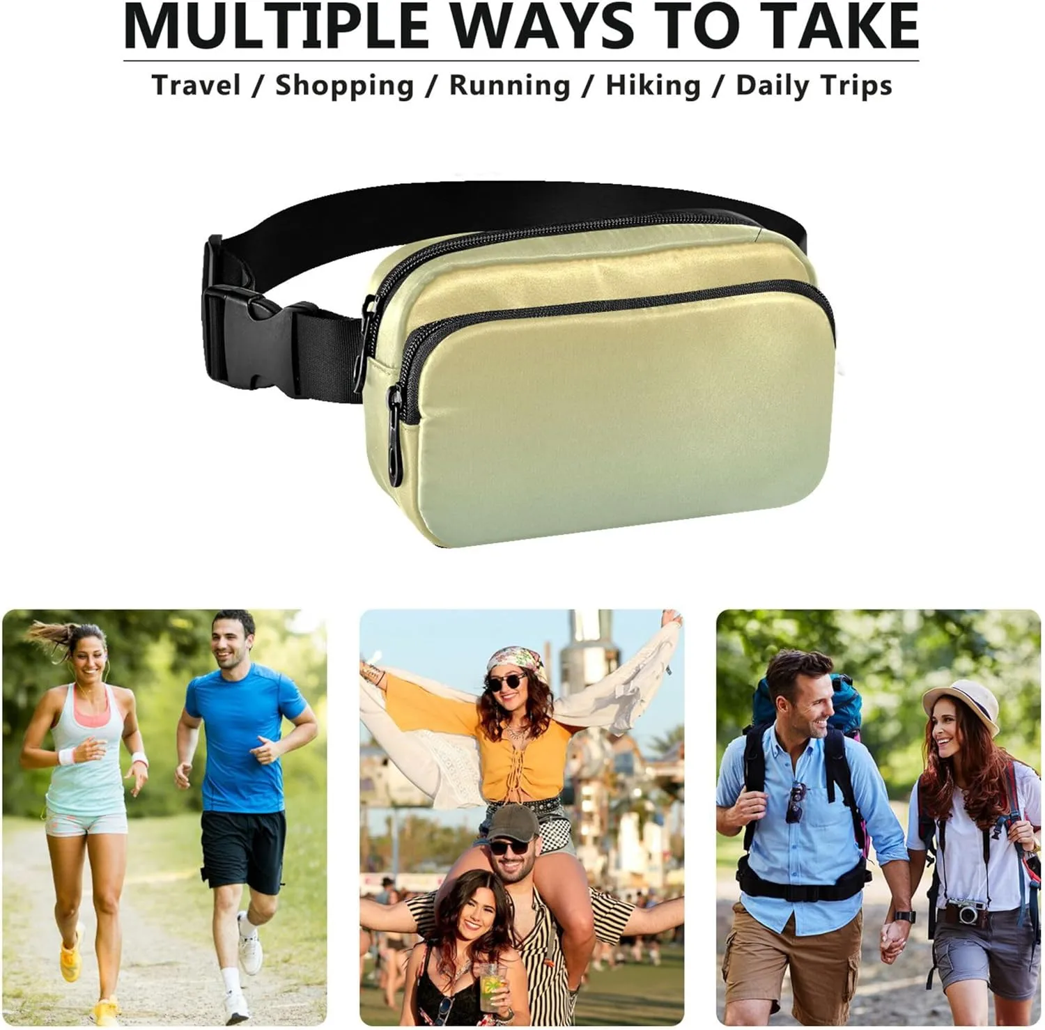 Yellow Horizon Blue Gradient Fanny Packs for Women Flower Hip Pack Belt Pouch Waterproof Waist Pouches for Men