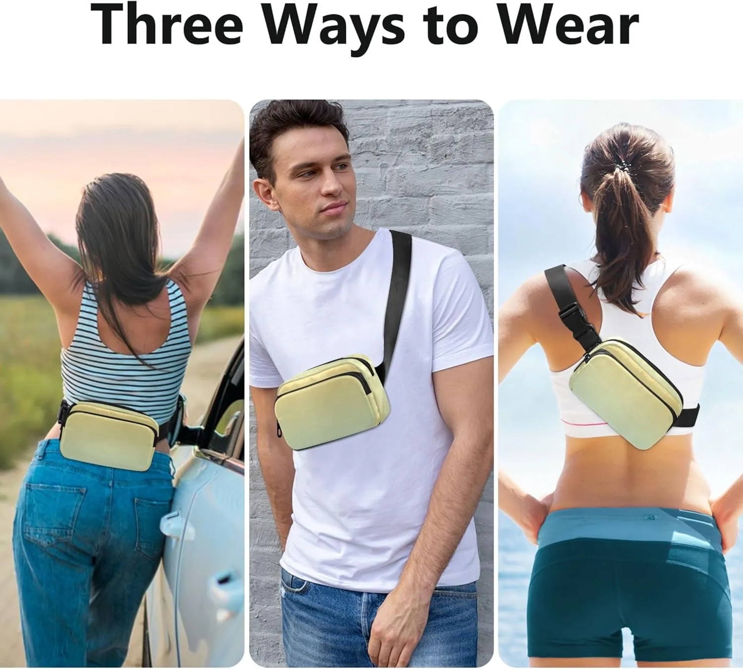 Yellow Horizon Blue Gradient Fanny Packs for Women Flower Hip Pack Belt Pouch Waterproof Waist Pouches for Men