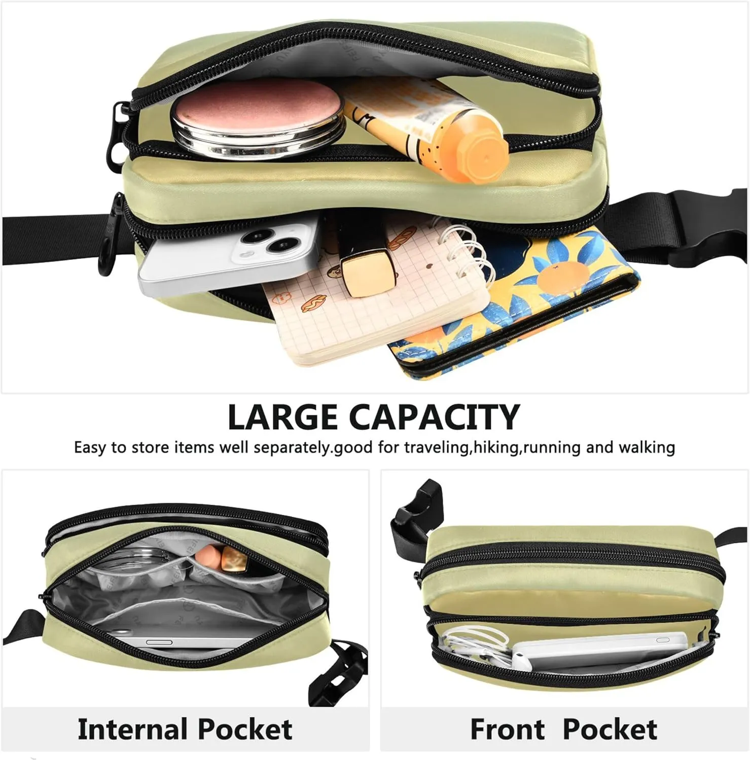 Yellow Horizon Blue Gradient Fanny Packs for Women Flower Hip Pack Belt Pouch Waterproof Waist Pouches for Men