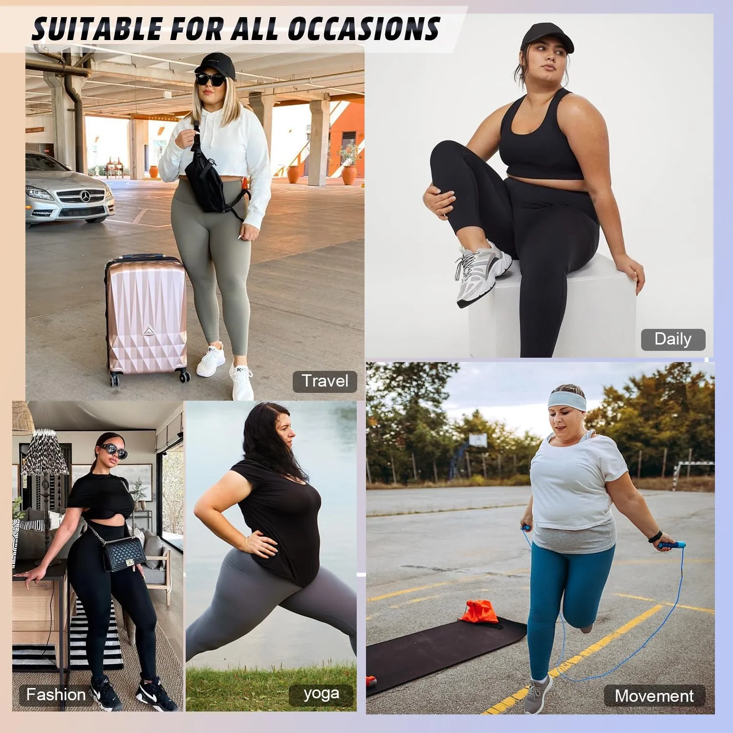 yeuG Women's Plus Size Leggings with Pocket-High Waist Tummy Control Yoga Pants Workout Running Black Leggings