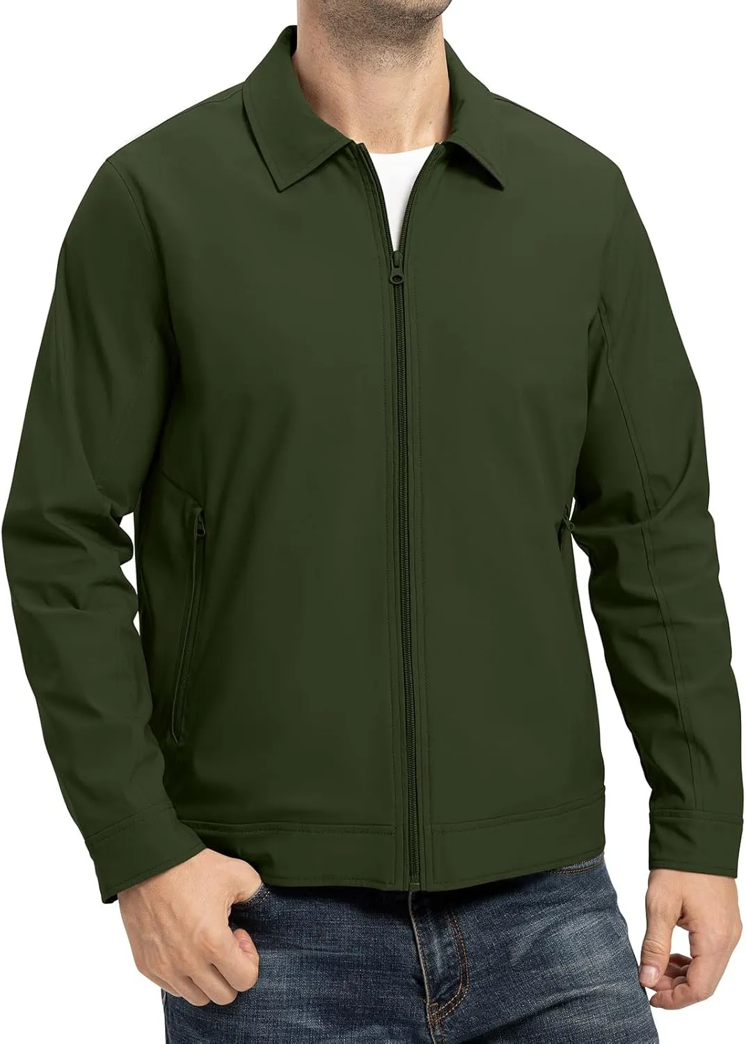 YSENTO Men's Light Jackets Lightweight Bomber Jackets Collared Work Golf Windbreakers with Zip Pockets