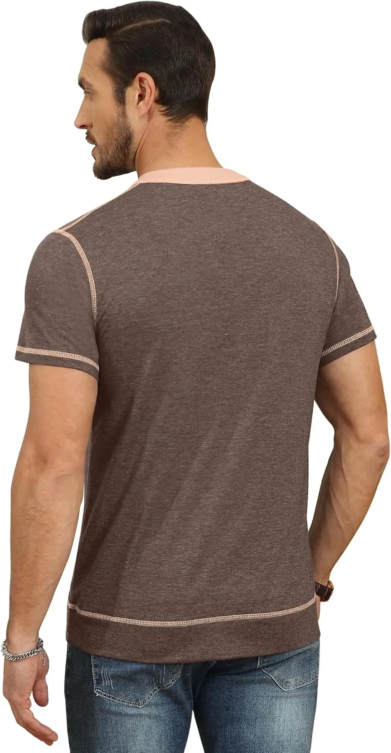 YTD Mens Henley Shirts Short Sleeve Casual V Neck Basic Tee Shirts Summer Vintage T-Shirts