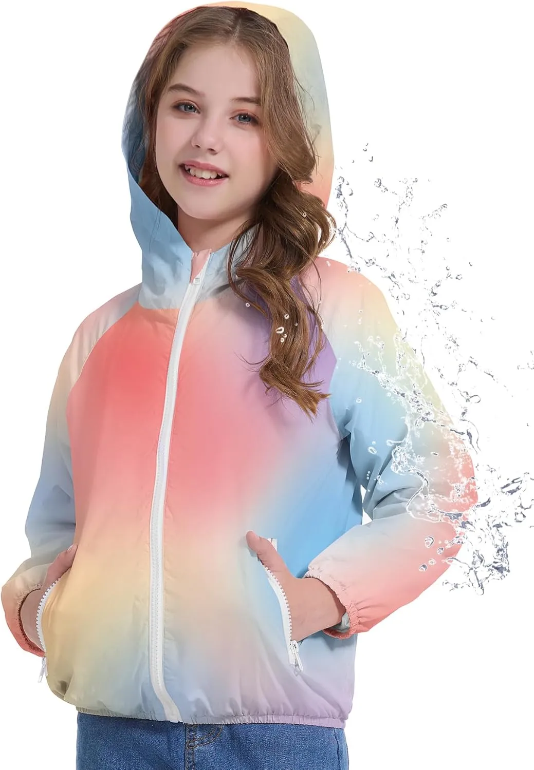 Zando Girls Rain Jacket Lightweight Waterproof Hooded Jackets Girls' Outerwear Jackets & Coats for Girls 4-10Y