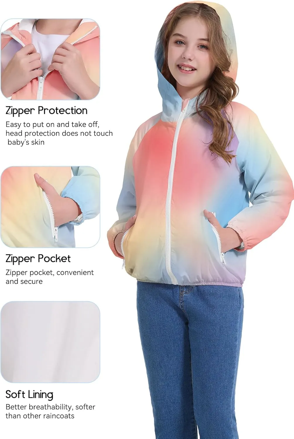 Zando Girls Rain Jacket Lightweight Waterproof Hooded Jackets Girls' Outerwear Jackets & Coats for Girls 4-10Y