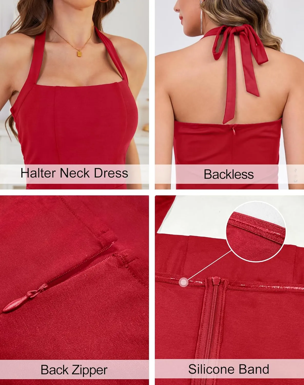 Zattcas Womens 2025 Spring Summer Halter Neck Sleeveless Flowy Swing Wedding Guest Dress Prom Cocktail Party Midi Dress