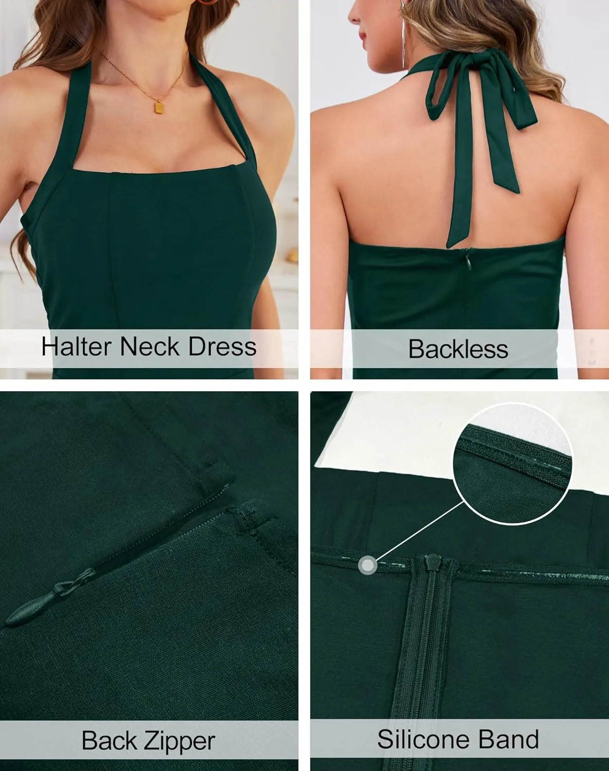 Zattcas Womens 2025 Spring Summer Halter Neck Sleeveless Flowy Swing Wedding Guest Dress Prom Cocktail Party Midi Dress