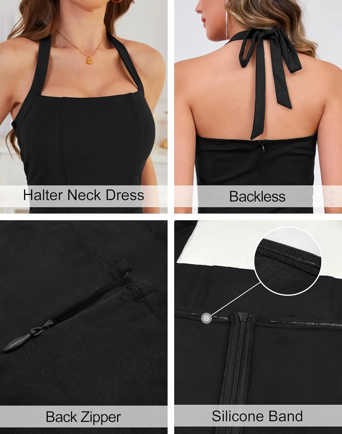 Zattcas Womens 2025 Spring Summer Halter Neck Sleeveless Flowy Swing Wedding Guest Dress Prom Cocktail Party Midi Dress