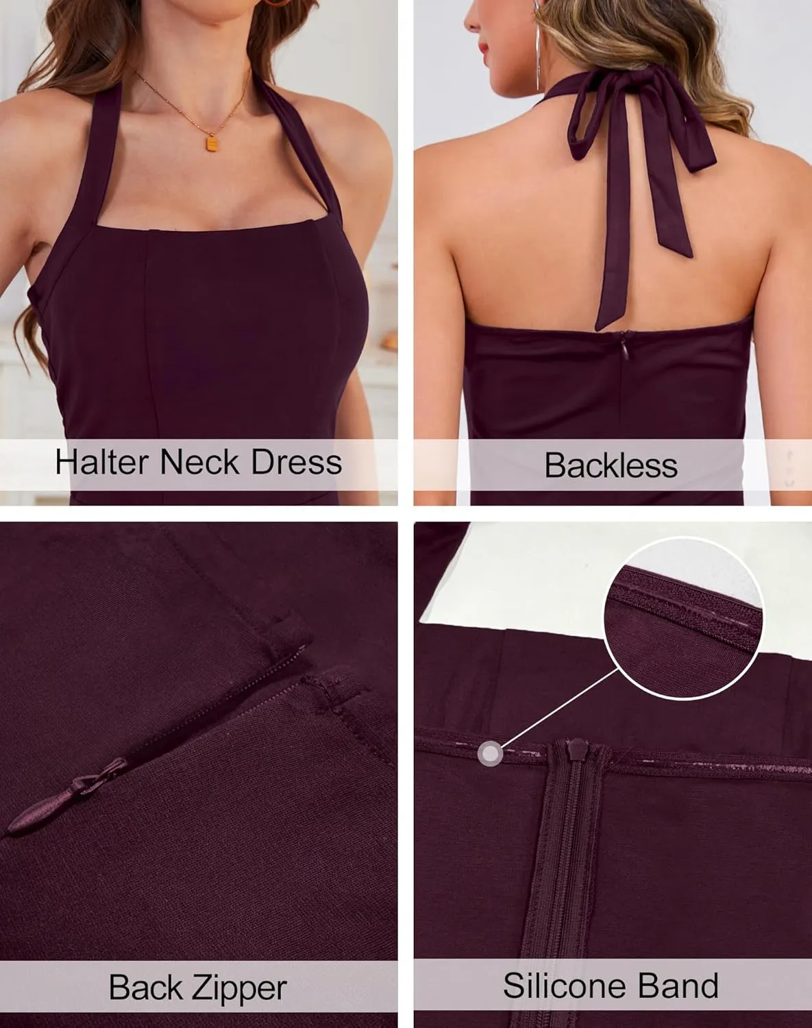 Zattcas Womens 2025 Spring Summer Halter Neck Sleeveless Flowy Swing Wedding Guest Dress Prom Cocktail Party Midi Dress