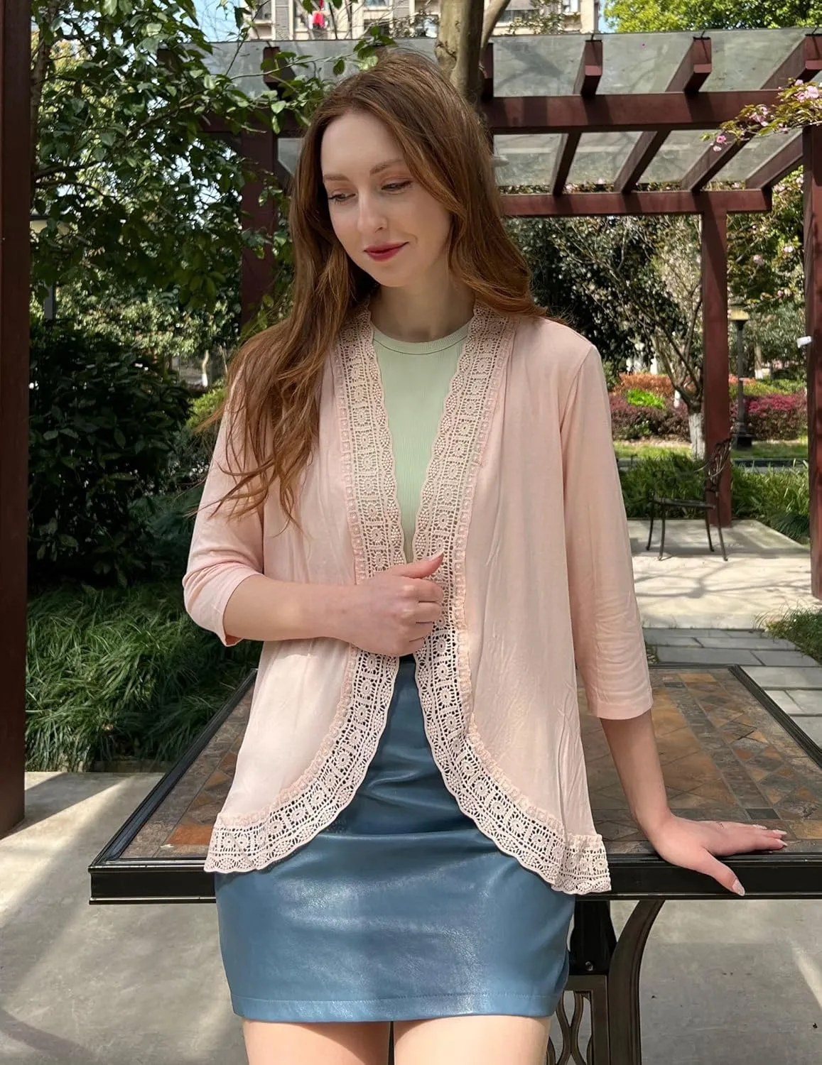 Zeagoo Women's Open Front Cardigans Lightweight 3/4 Sleeve Lace Kimono Soft Draped Cover Ups