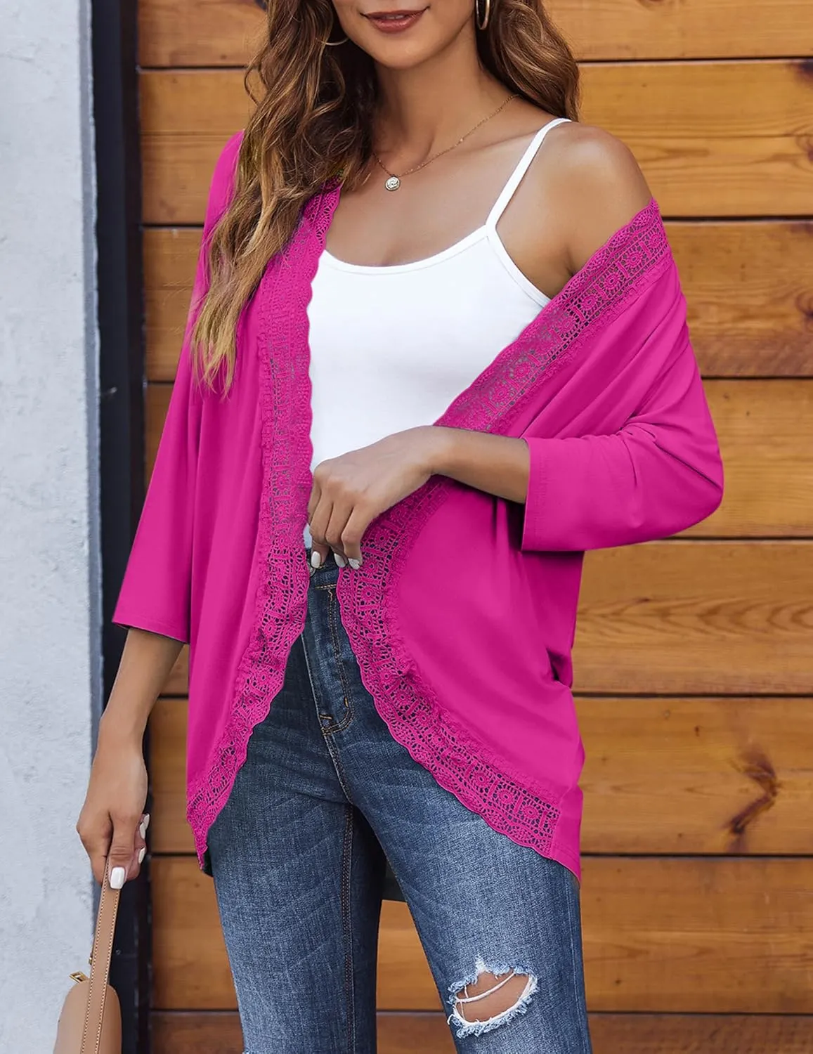 Zeagoo Women's Open Front Cardigans Lightweight 3/4 Sleeve Lace Kimono Soft Draped Cover Ups