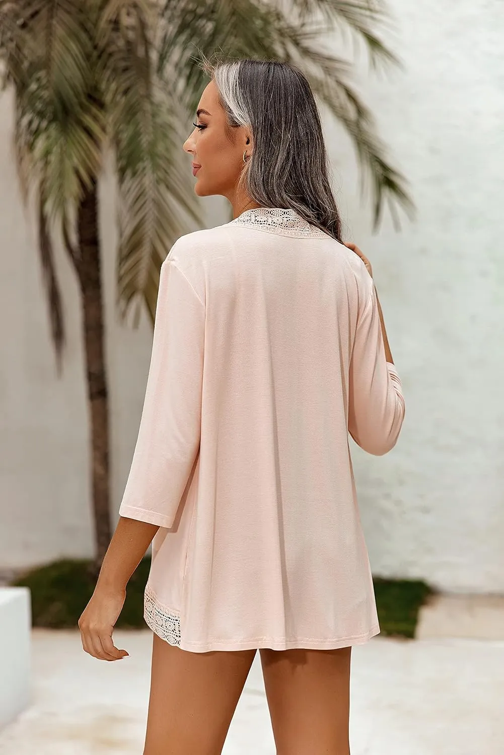 Zeagoo Women's Open Front Cardigans Lightweight 3/4 Sleeve Lace Kimono Soft Draped Cover Ups