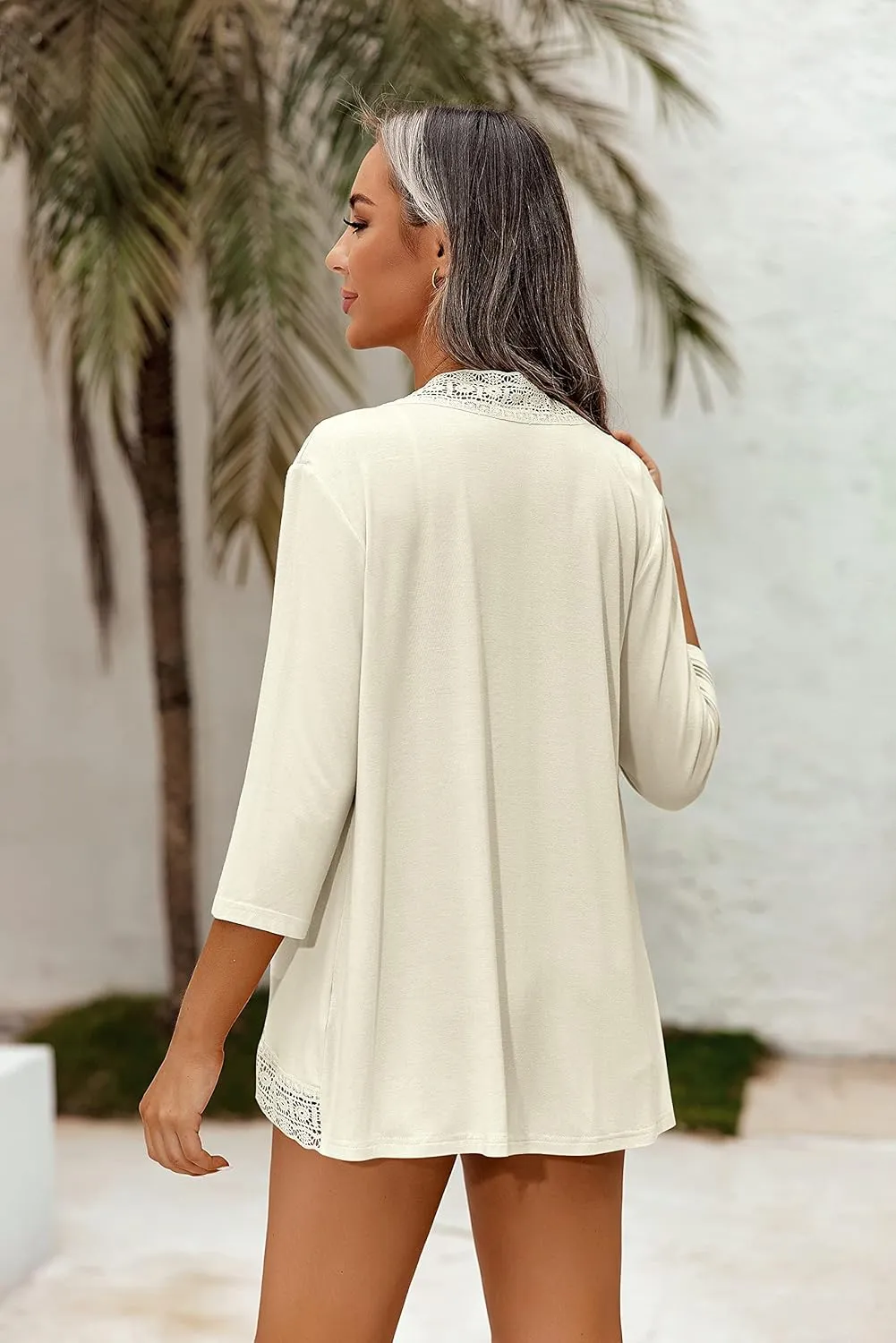 Zeagoo Women's Open Front Cardigans Lightweight 3/4 Sleeve Lace Kimono Soft Draped Cover Ups