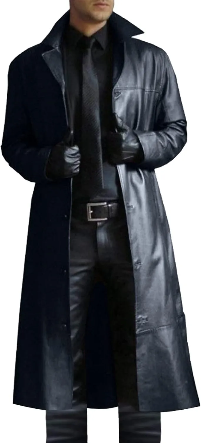 Zeiyignr Mens Vintage Classic WW2 Officer Military Uniform Leather Long Trench Coat Steampunk Goth Overcoat Motorcycle Jakcet
