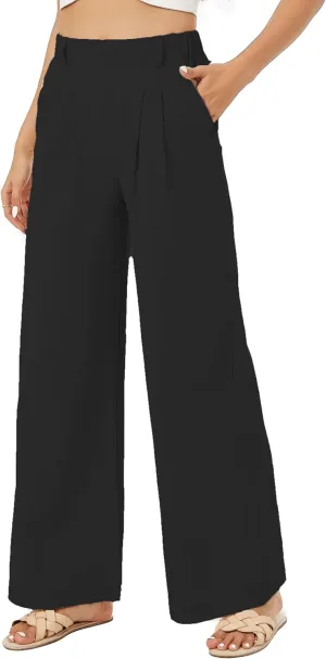 Zontroldy Cotton Linen Wide Leg Palazzo Beach Pants for Women Casual Elastic High Waist Smocked Lounge Pants
